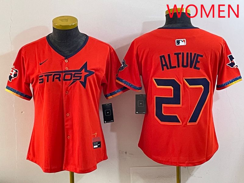 Women Houston Astros #27 Altuve Orange Fourth generation Joint Name Nike 2025 MLB Jersey style 1